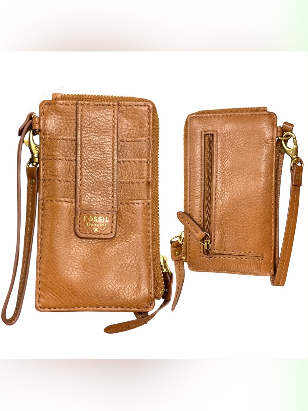 Fossil Cognac Brown Leather Wristlet Phone Case with Card Slots